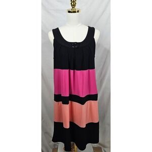 Blu Sage Womens Colorblock Sleeveless Tie Back Shift Dress Pink Black Peach M